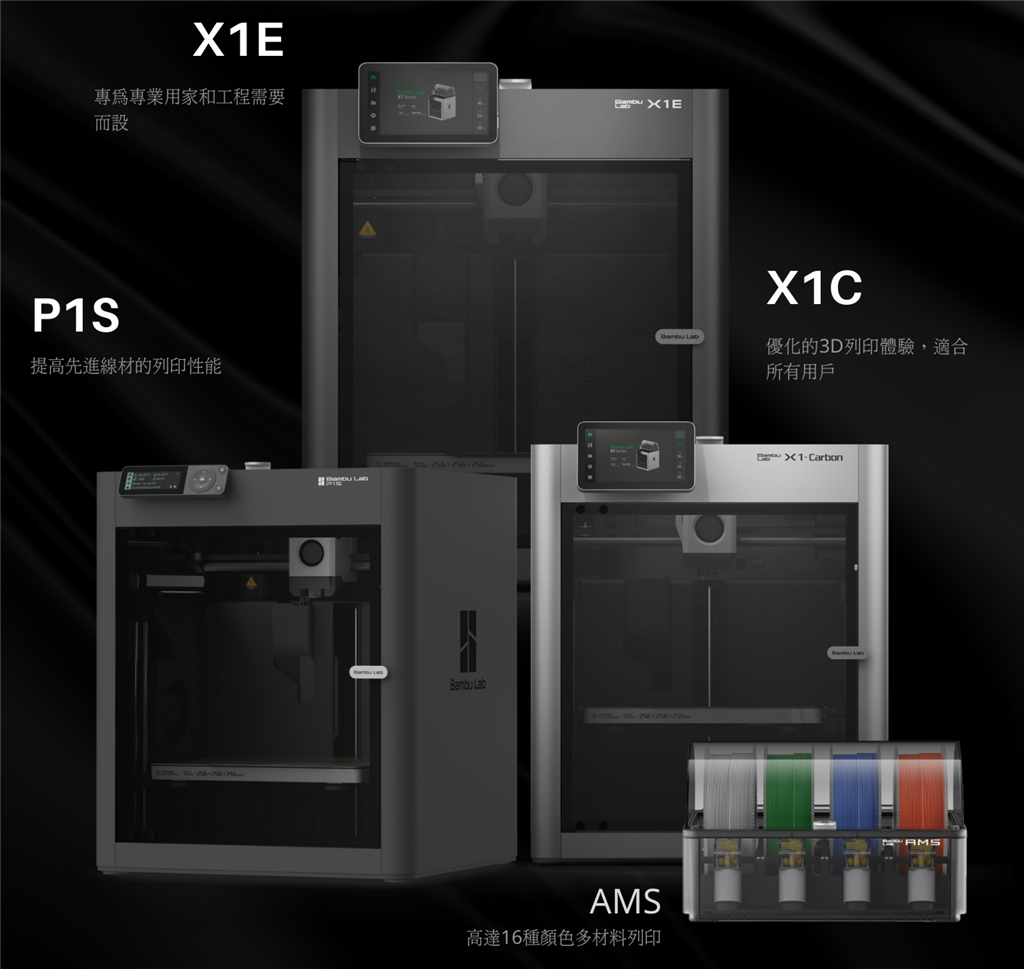 Bambu Lab P1S、X1C 和 X1E 3D列印機