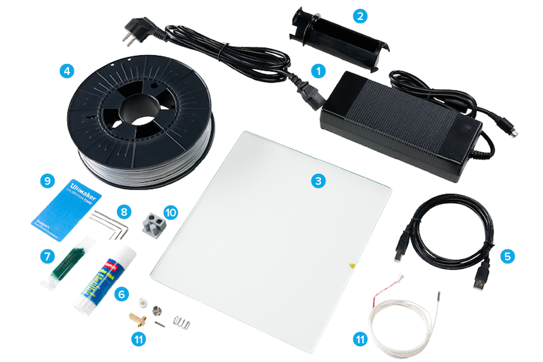 Ultimaker 2包裝中含有的配件 Ultimaker 2包裝中含有的配件